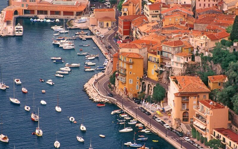 Harbor Town with Boats — Blue, Serene