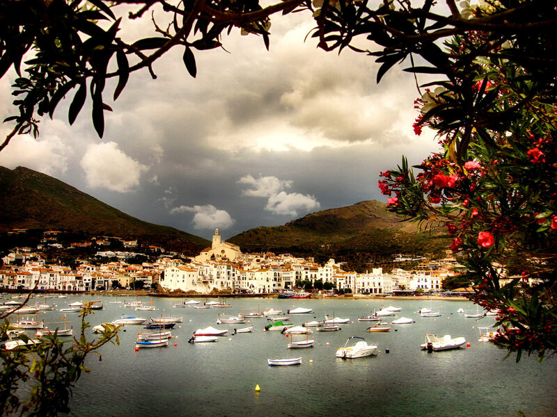 Harbor Town with Boats — Gray