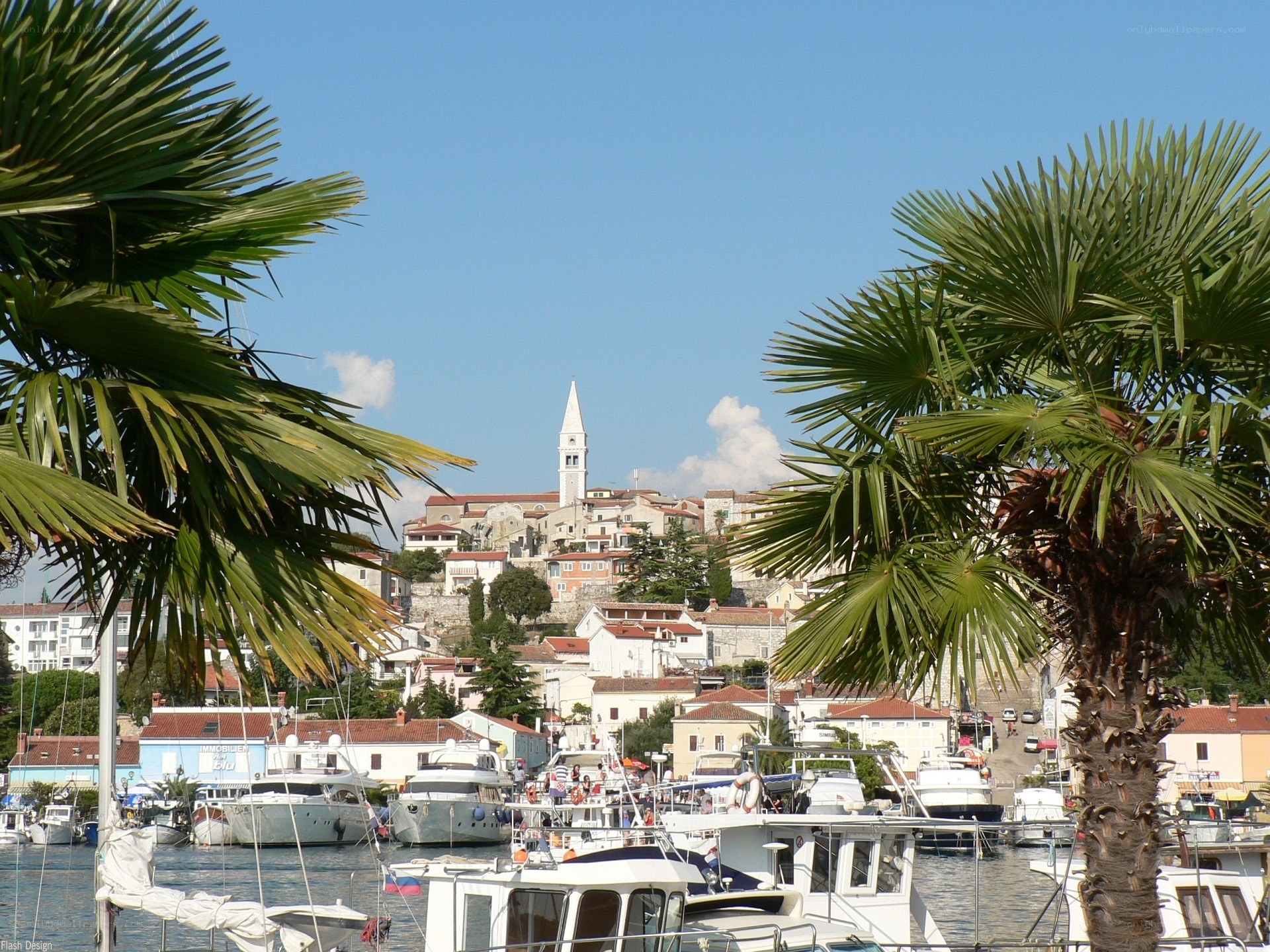 Harbor town with church steeple