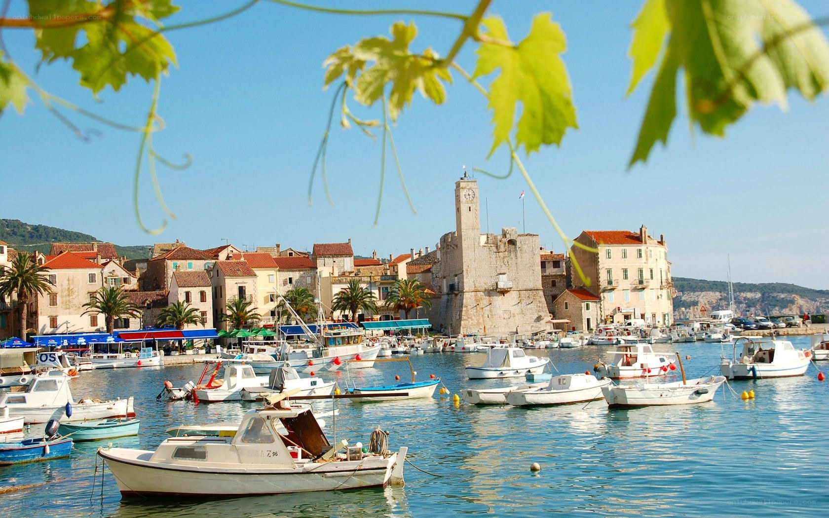 harbor town with clock tower