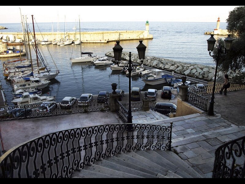 Harbor view from stone stairs