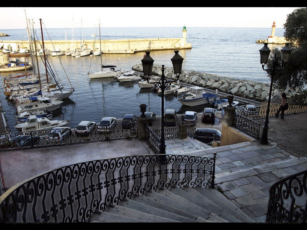 Harbor view from stone stairs