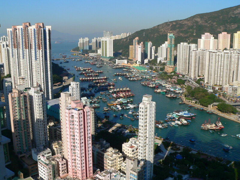 Harbor with Boats and Buildings — Blue, Busy