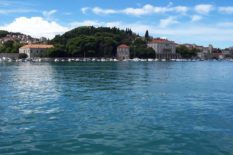 Harbor with Boats and Buildings — Blue, Serene