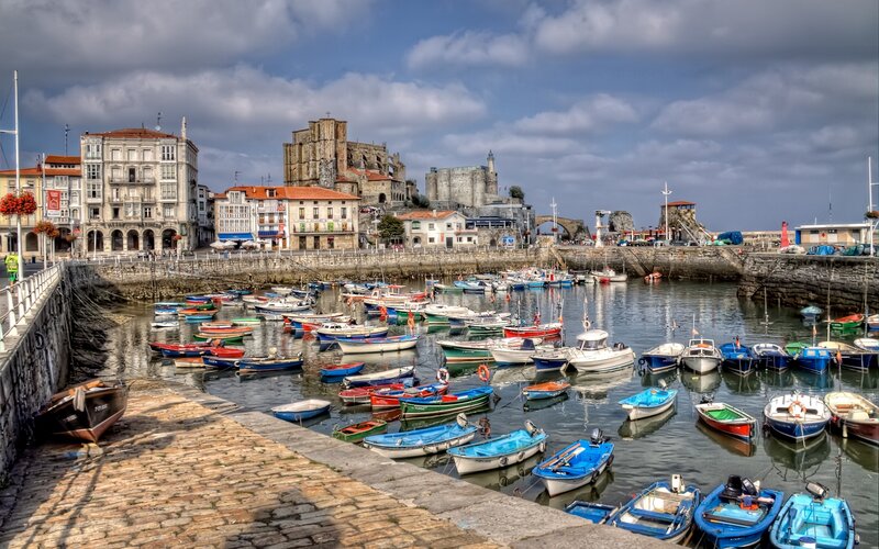 Harbor with Boats and Castle — Blue