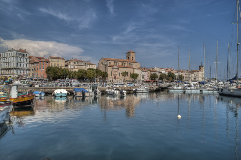 Harbor with Boats and Church — Blue