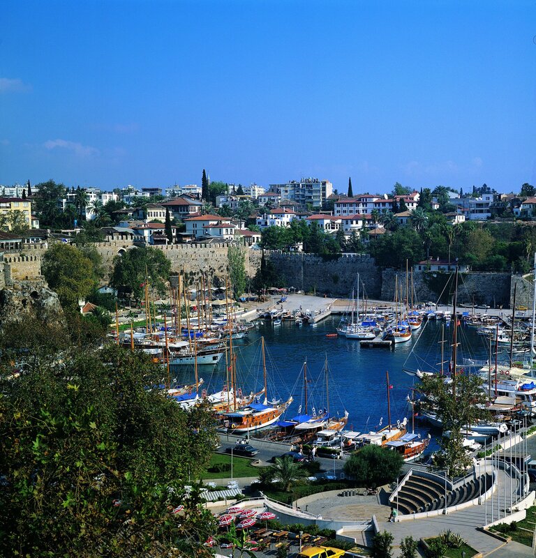 Harbor with Boats and City — Blue