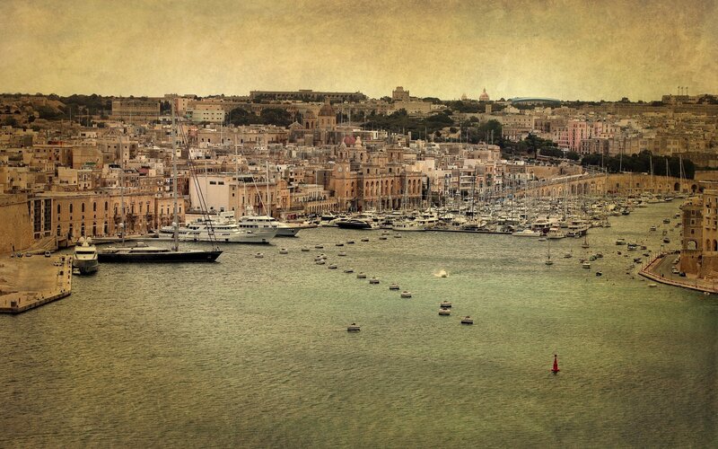 Harbor with Boats and City — Brown