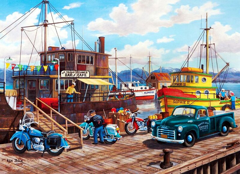Harbor with Boats and Vehicles