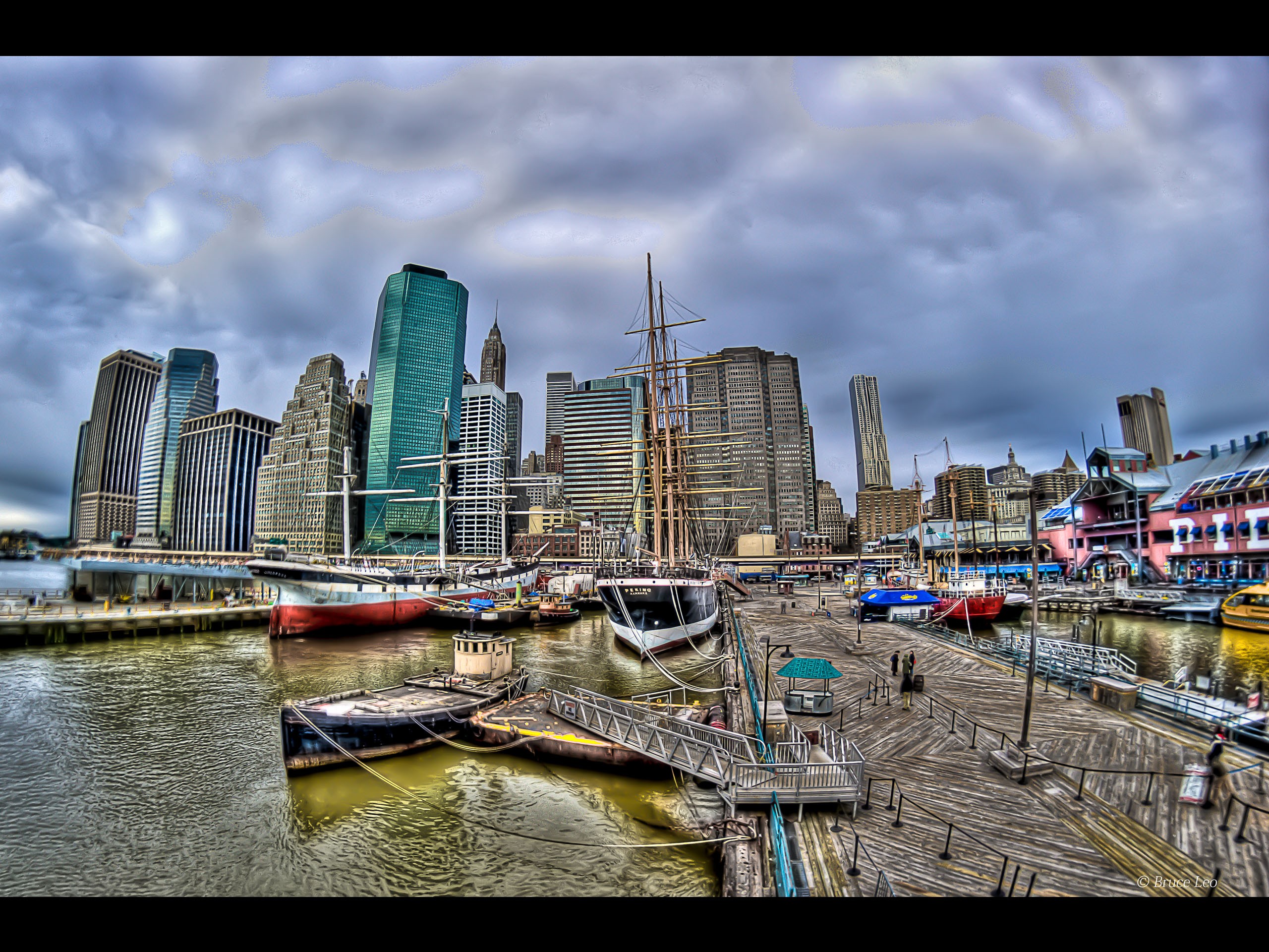 harbor with city skyline
