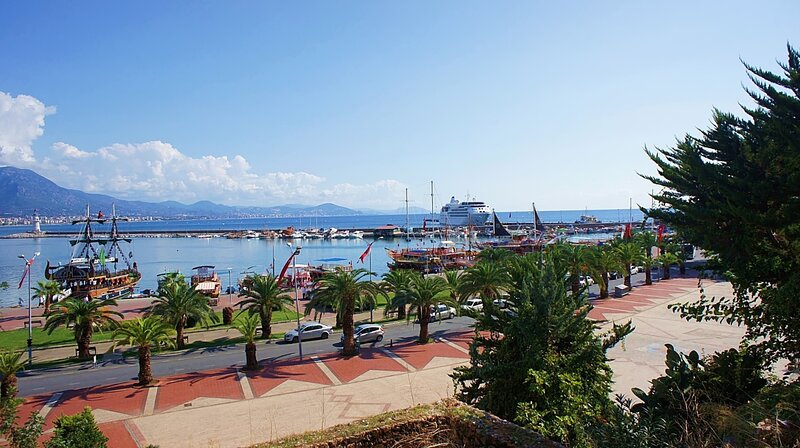 Harbor with Cruise Ship — Blue