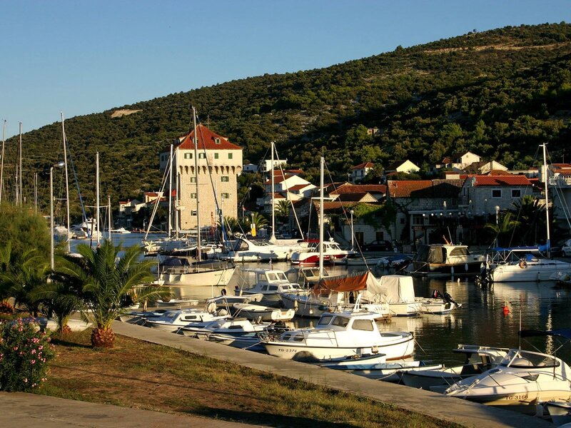 Harbor with historic tower