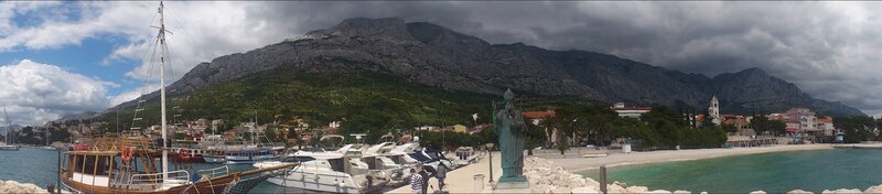 Harbor with mountain backdrop