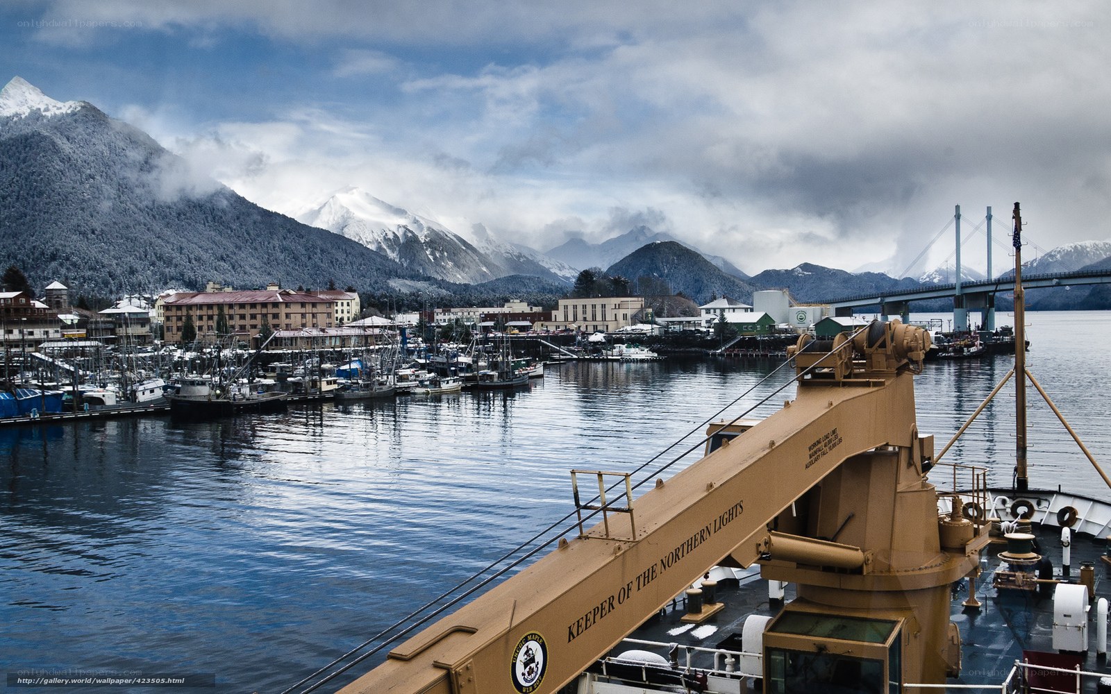 Harbor with mountains in background
