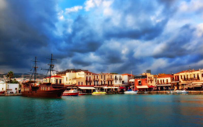 Harbor with Pirate Ship — Blue