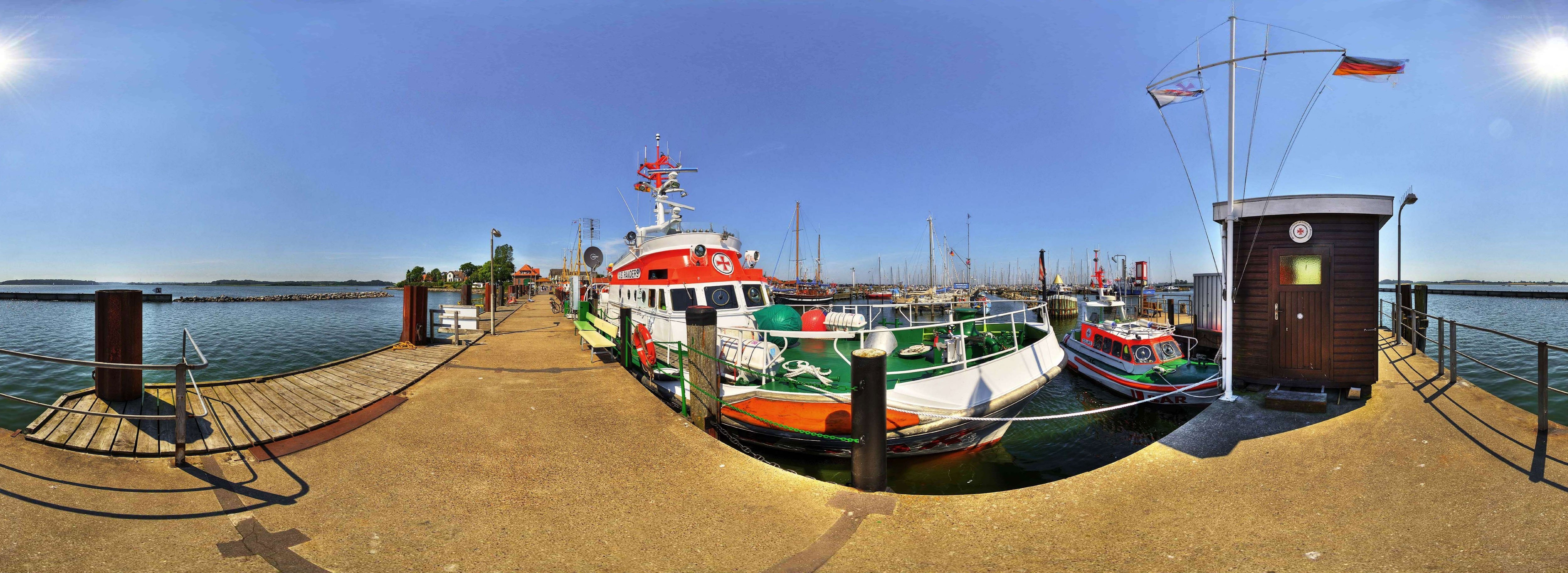 harbor with rescue boats