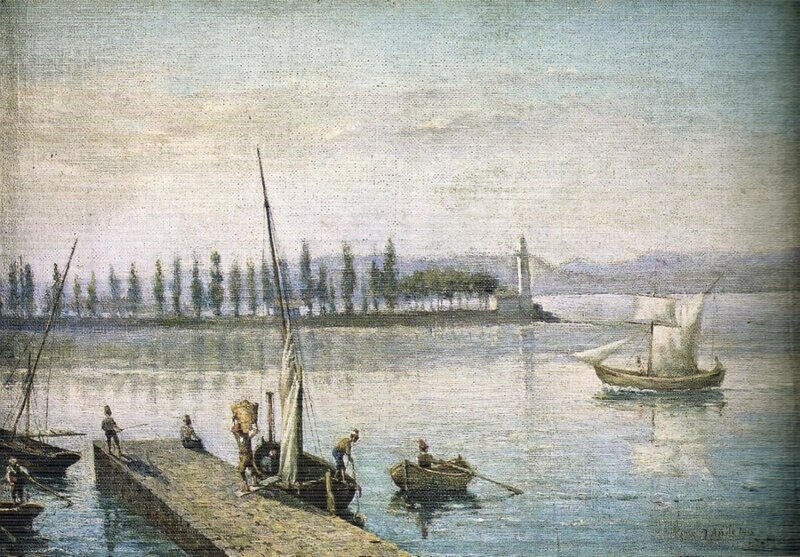 Harbor with sailboats and pier