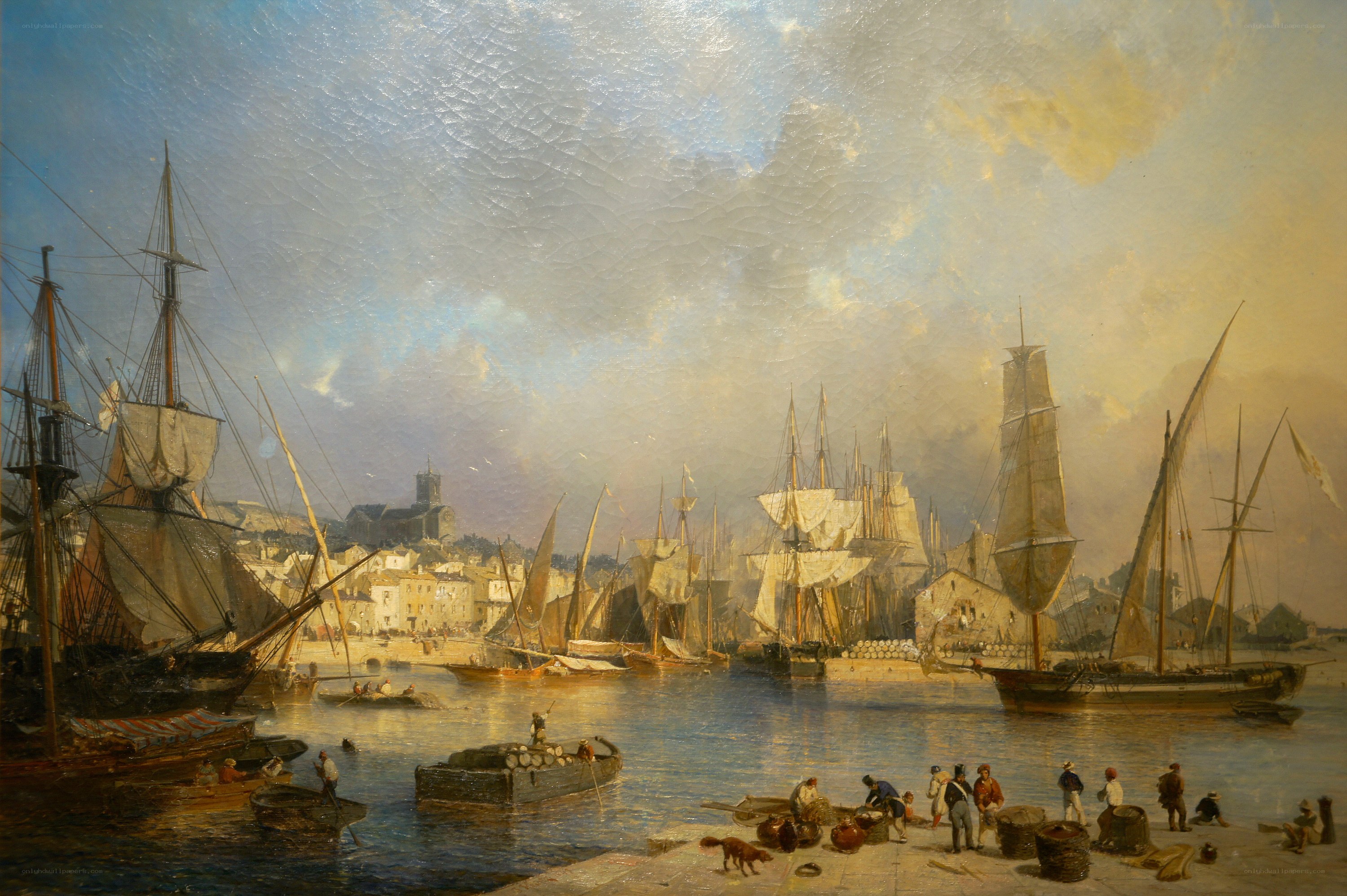 Harbor with sailing ships