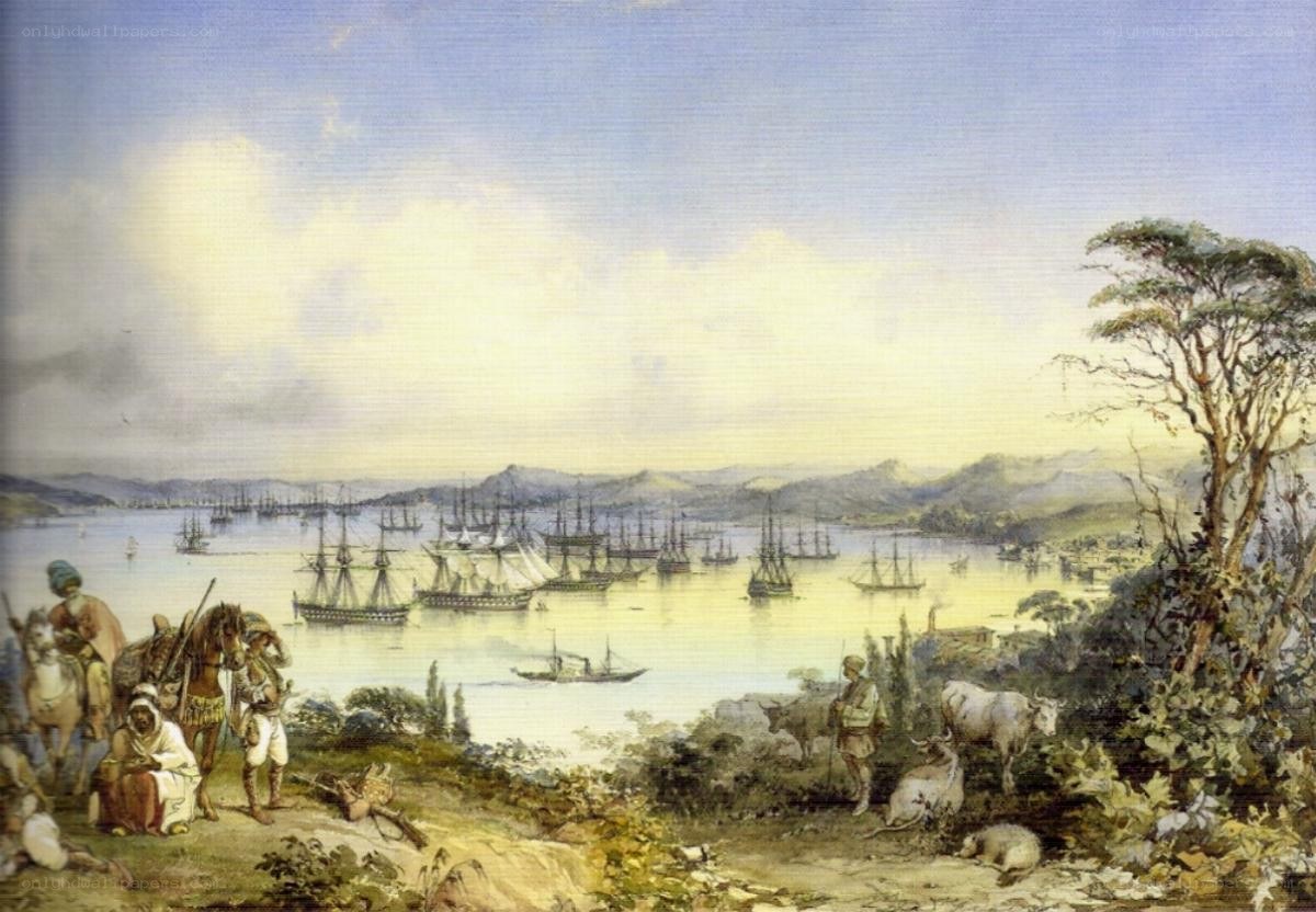 Harbor with ships and figures