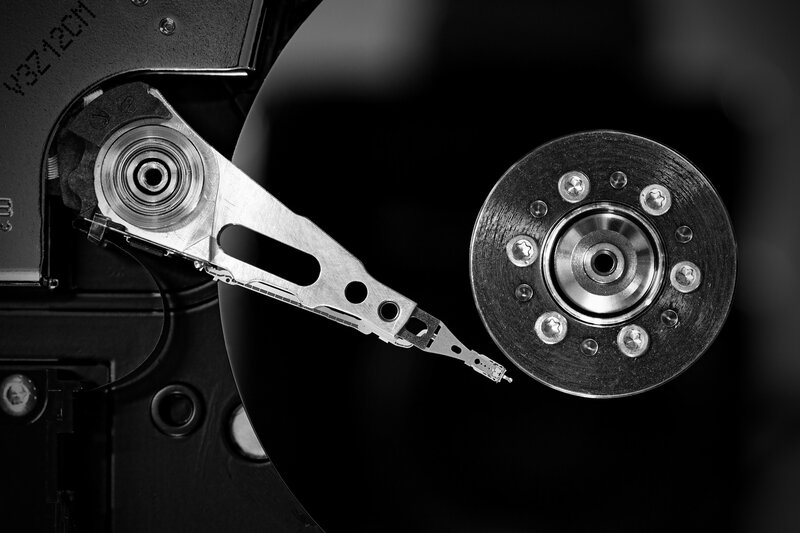 Hard Drive Internals — Black, Technical, Photograph, Disk Platter, Read/write Head, Actuator Arm