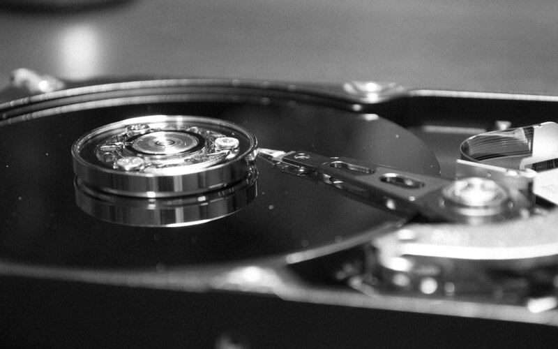 Hard Drive Internals — Black, Technical, Photograph, Disk Platter, Read/write Head, Actuator Arm, White