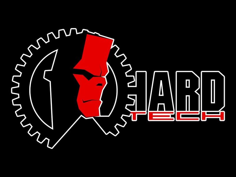Hard Tech logo with gear and red figure