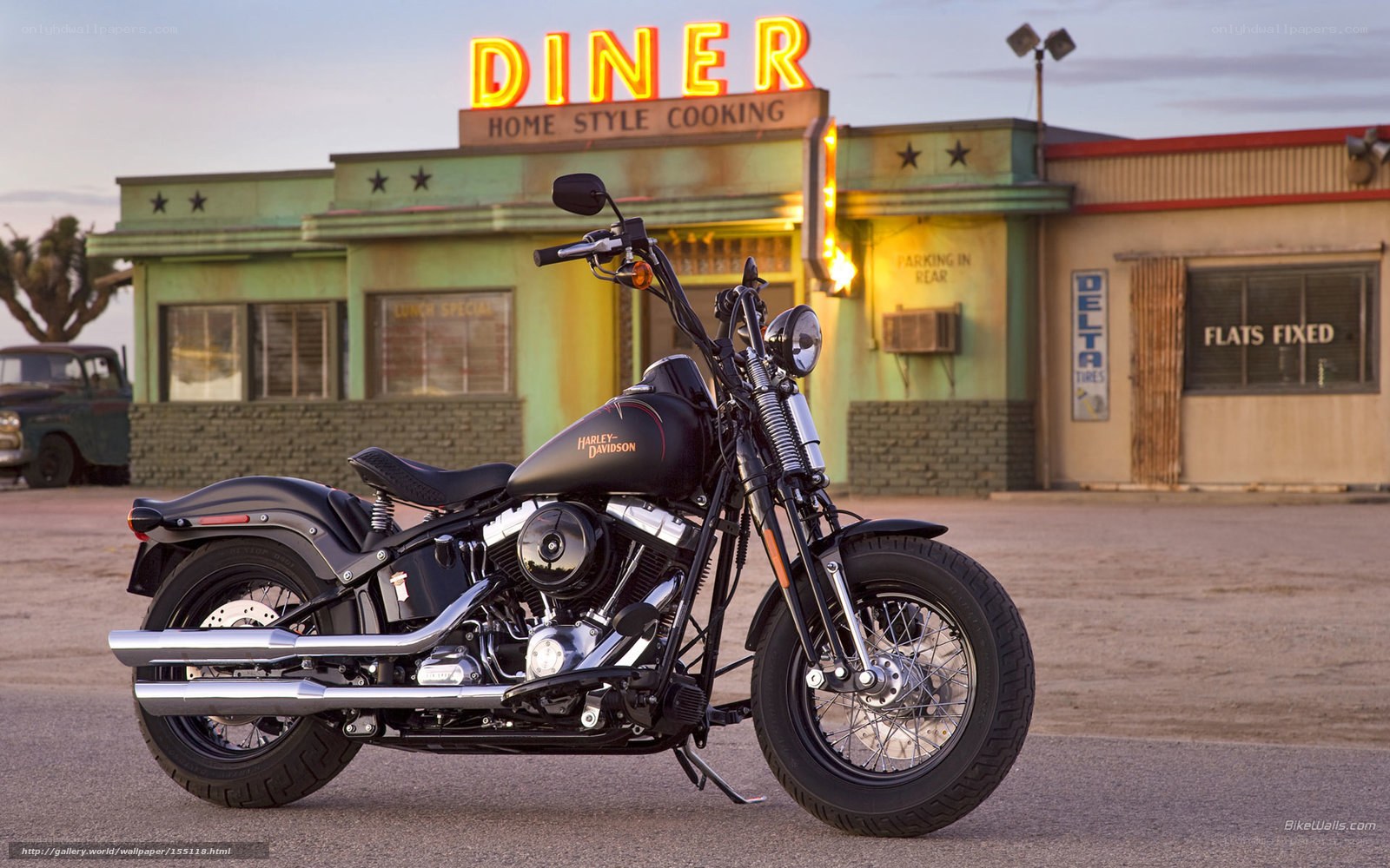 Harley-Davidson in front of diner