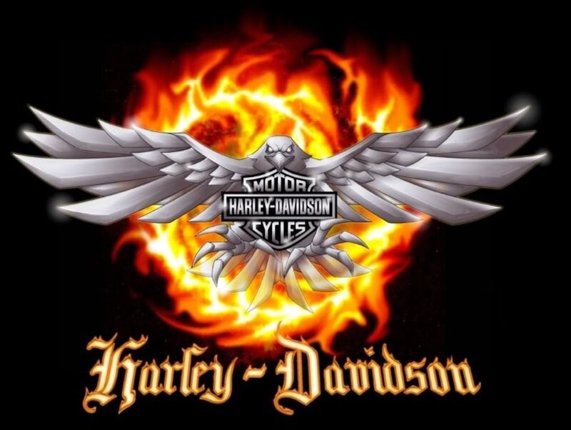 Harley-Davidson Logo — Black, Dramatic, Digital Art, Flames, Eagle