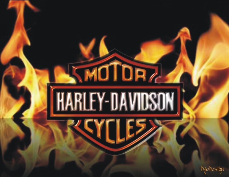 Harley-Davidson Logo — Black, Dramatic, Digital Art, Flames