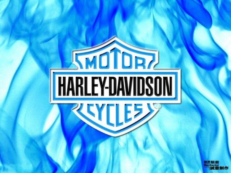 Harley-Davidson logo on blue flames