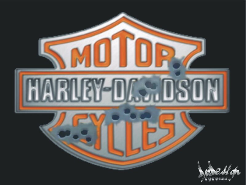 Harley-Davidson logo with bullet holes