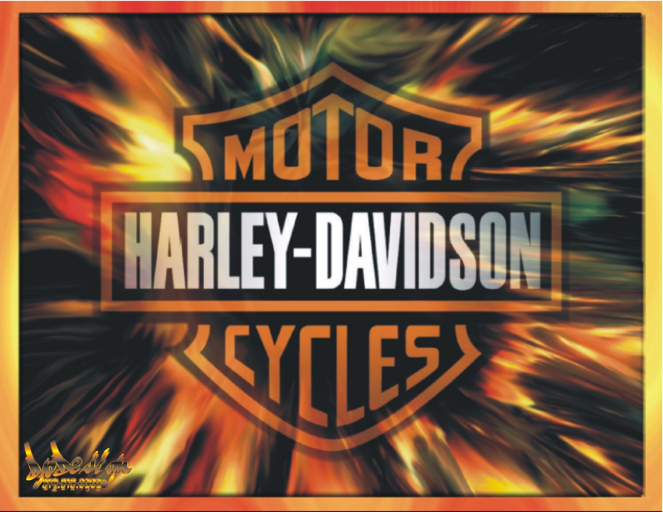 Harley-Davidson logo with fiery background