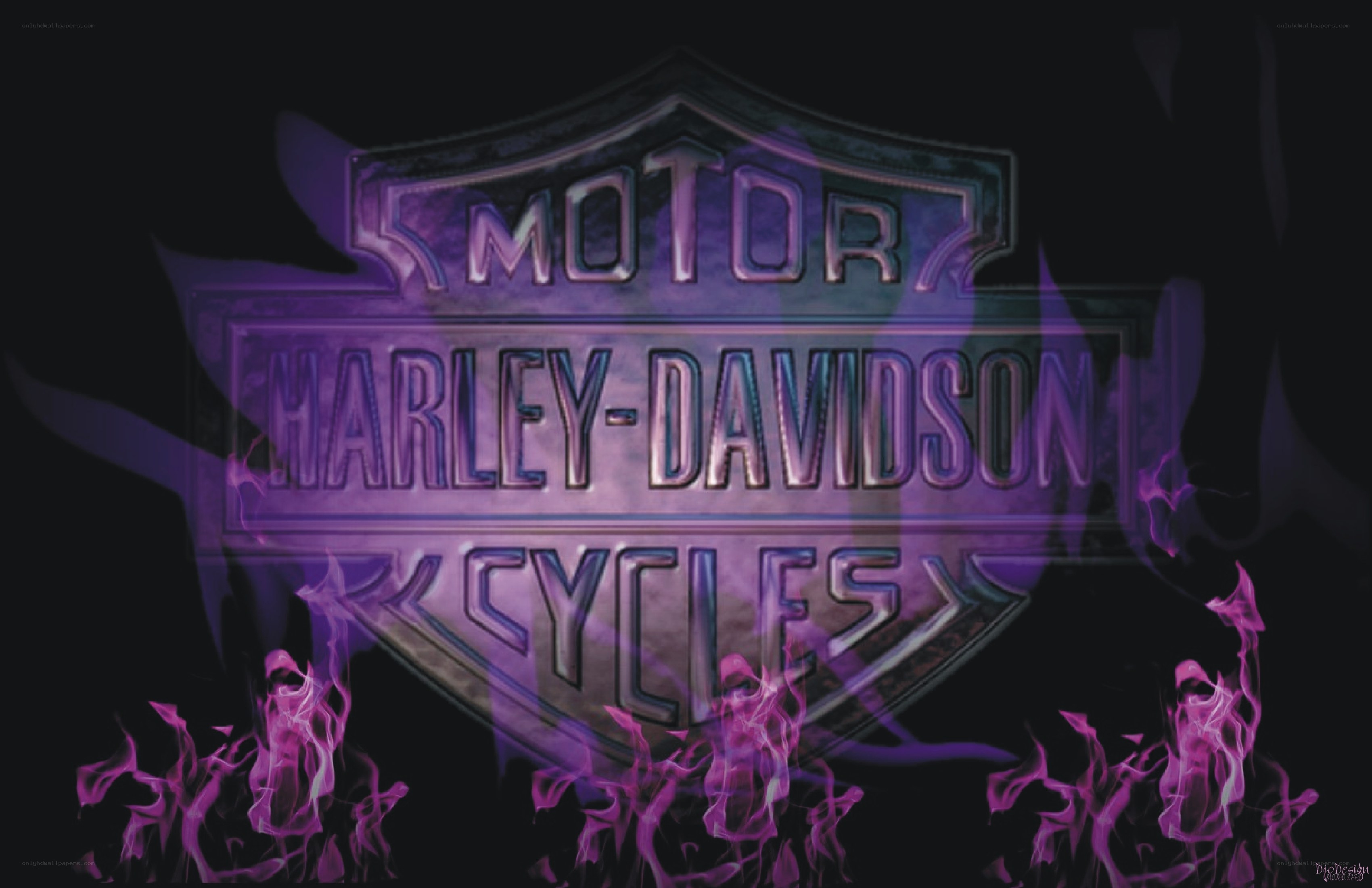 Harley-Davidson logo with purple flames