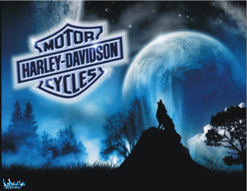Harley-Davidson moon wolf scene