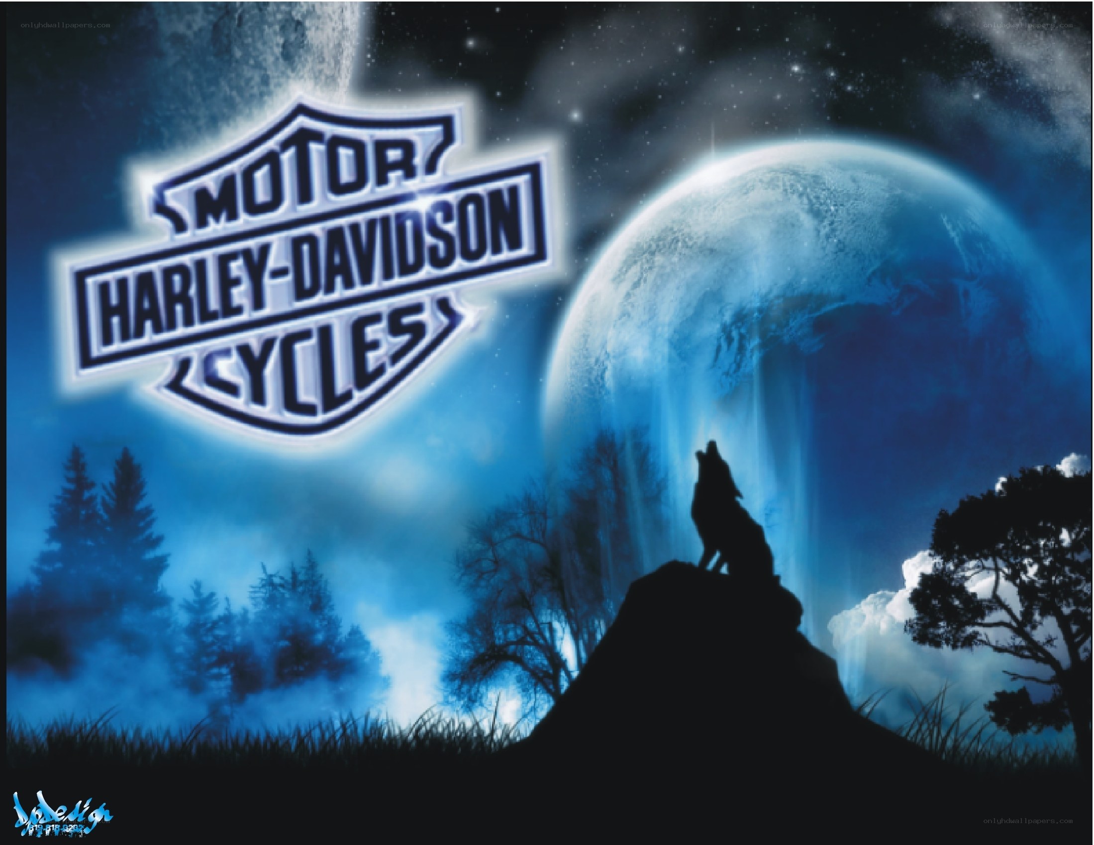 Harley-Davidson moon wolf scene