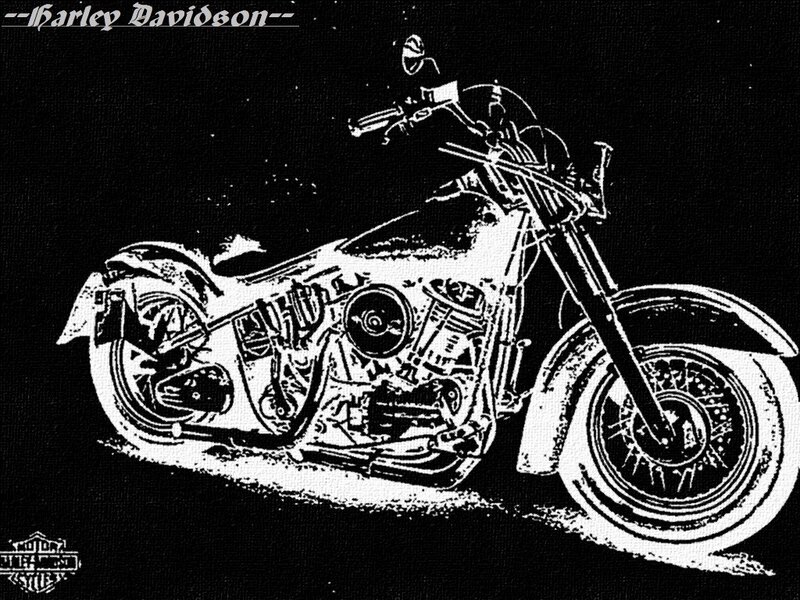Harley Davidson Motorcycle — Black, Dramatic, Night, Illustration