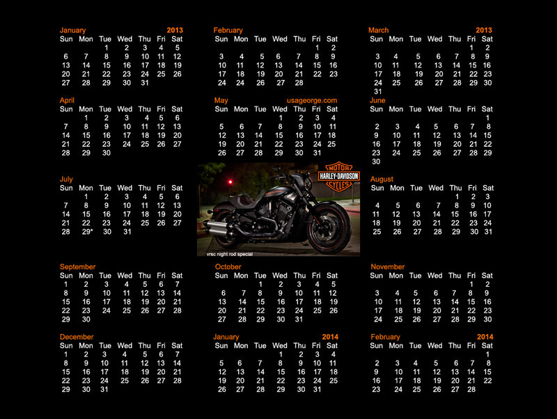 Harley-Davidson Motorcycle — Black, Dramatic, Night, Photograph, Calendar