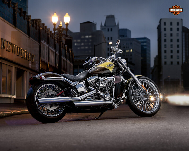 Harley-Davidson Motorcycle — Black, Dramatic, Night, Photograph, City Street