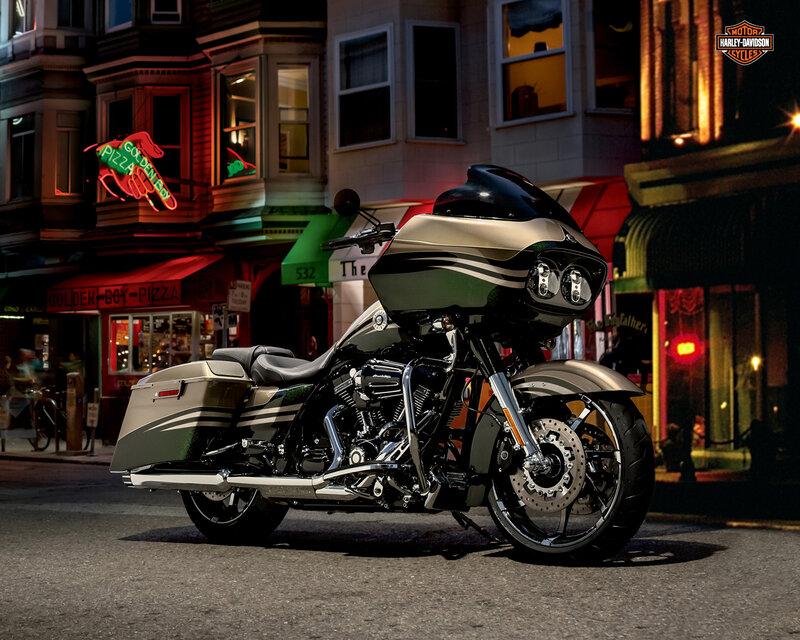 Harley-Davidson Motorcycle — Black, Dramatic, Night, Photograph, Pizza Restaurant