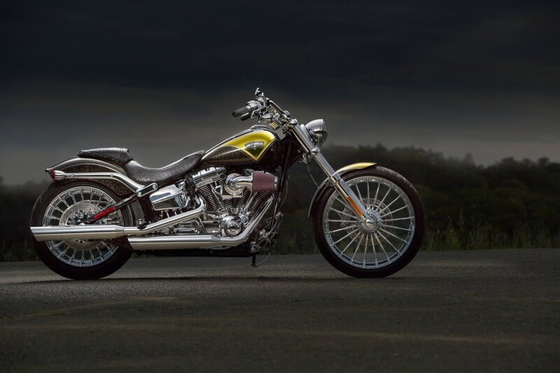 Harley-Davidson Motorcycle — Black, Dramatic, Night, Photograph, Road