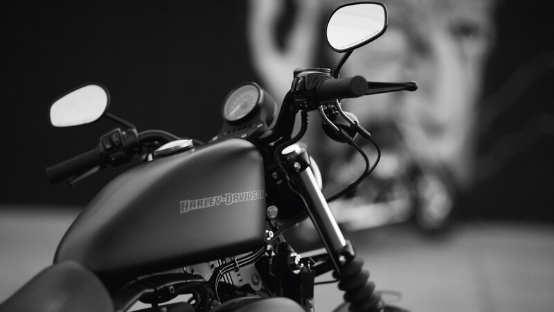 Harley-Davidson Motorcycle — Black, Dramatic, Photograph, Handlebars, Mirrors