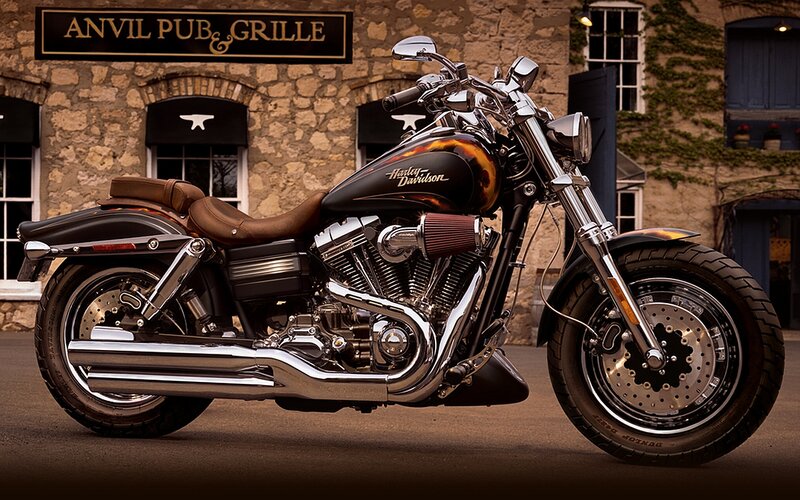 Harley-Davidson Motorcycle — Black, Dramatic, Sunset, Photograph, Pub