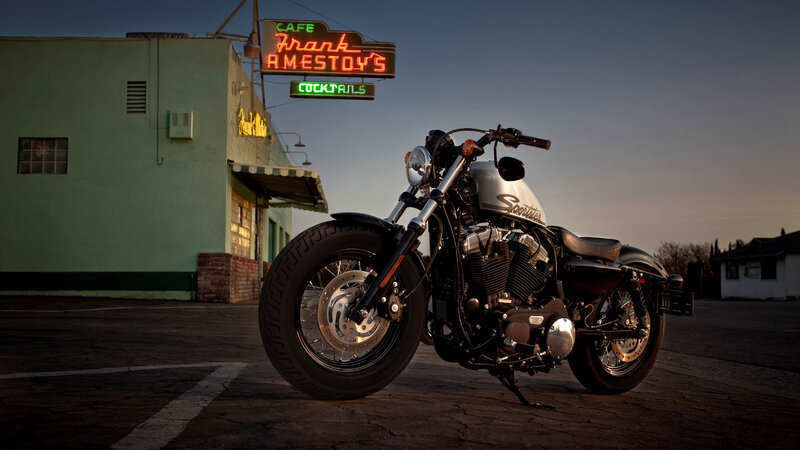 Harley-Davidson Motorcycle — Black, Dramatic, Sunset, Photograph