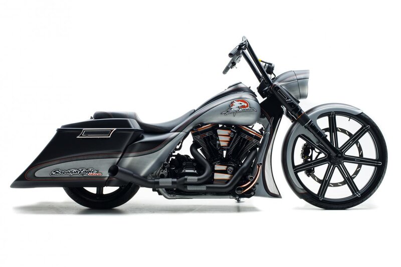Harley-Davidson Motorcycle — Black, Neutral, Photograph, Saddlebags