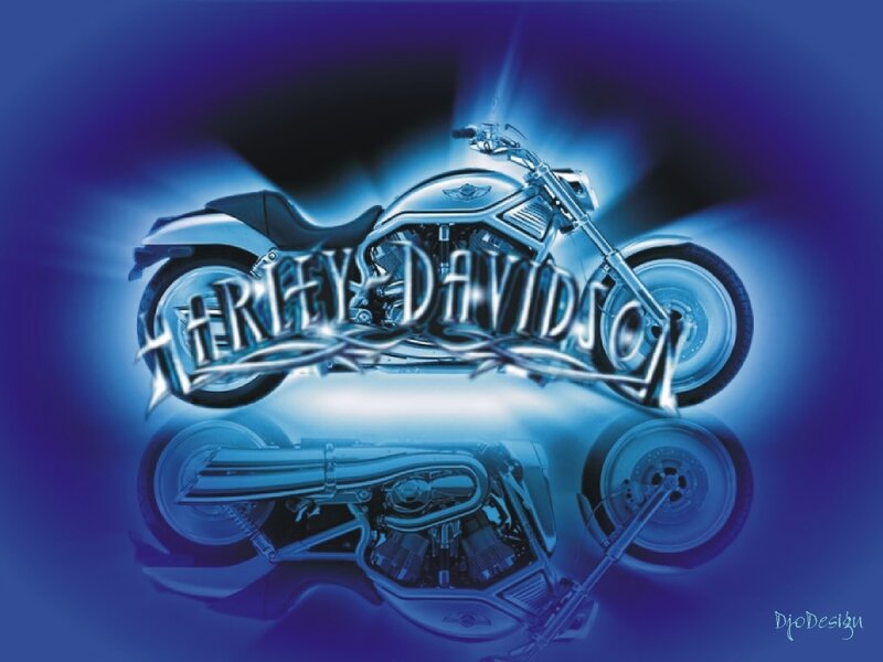 Harley-Davidson Motorcycle — Blue, Dramatic, Digital Art, Reflection