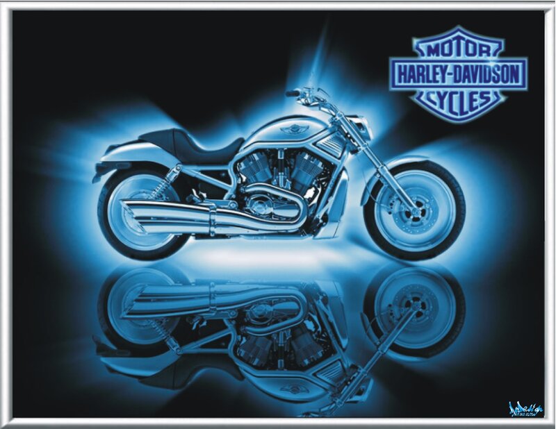 Harley-Davidson Motorcycle — Blue, Dramatic, Digital Art