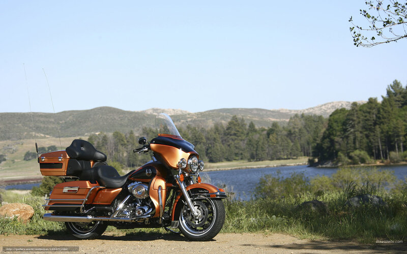 Harley-Davidson motorcycle by a lake