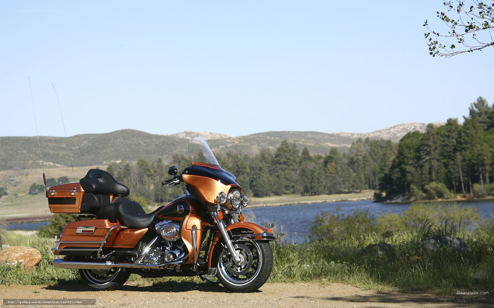 Harley-Davidson motorcycle by a lake