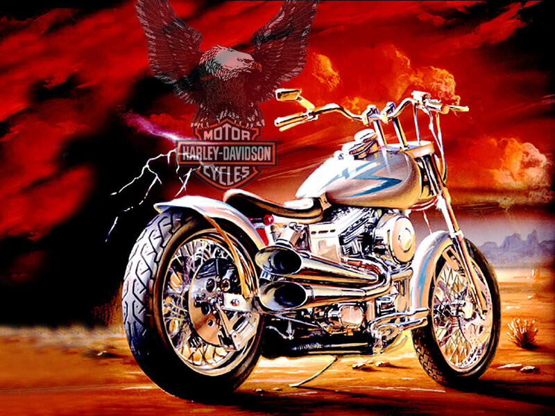Harley-Davidson Motorcycle — Red, Dramatic