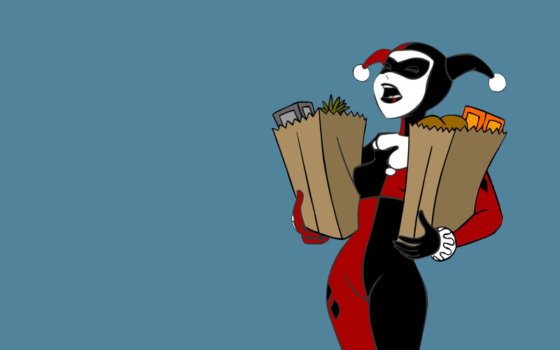 Harley Quinn carrying groceries
